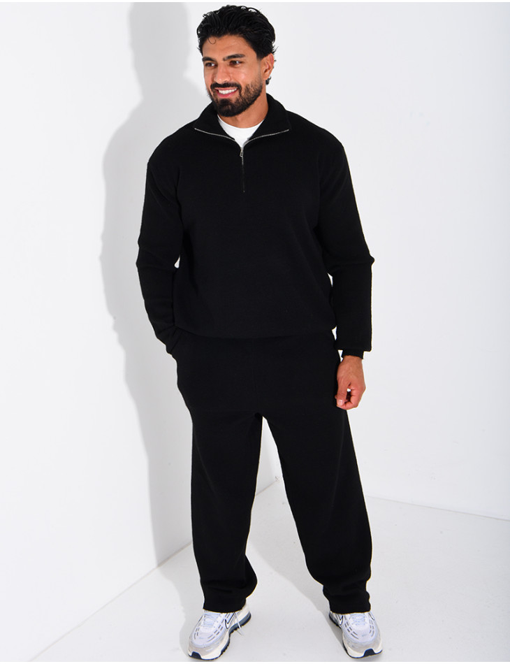 Ensemble côtelé pantalon et pull à col zippé