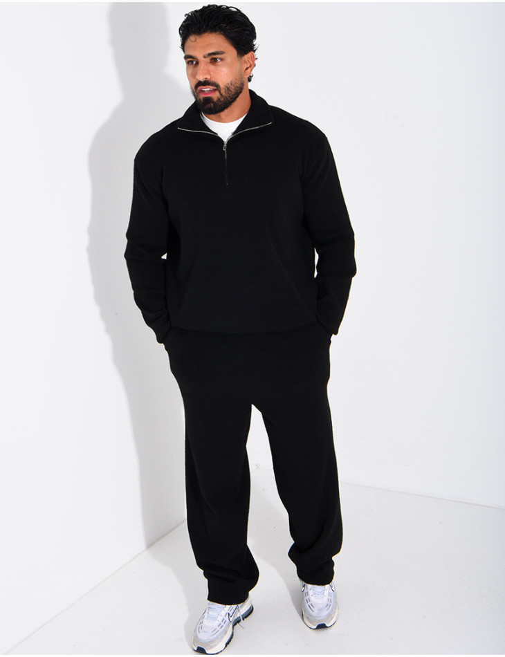 Ensemble côtelé pantalon et pull à col zippé