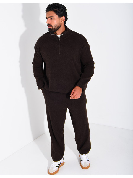 Ensemble côtelé pantalon et pull à col zippé