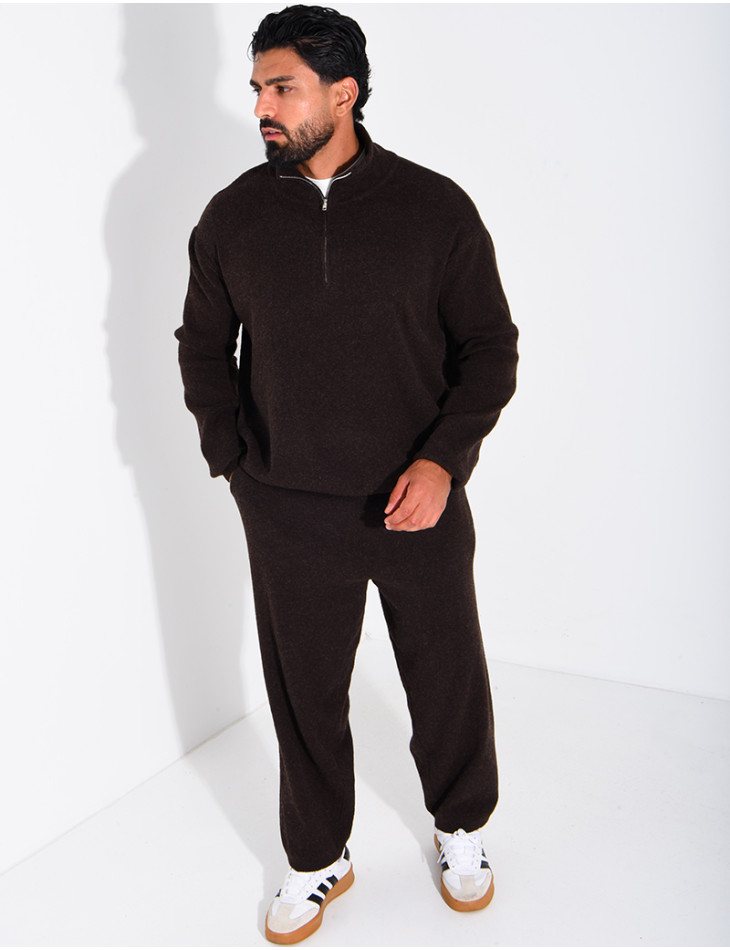 Ensemble côtelé pantalon et pull à col zippé