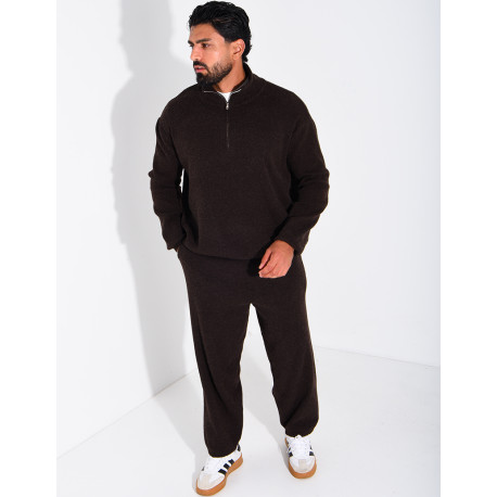 Ensemble côtelé pantalon et pull à col zippé