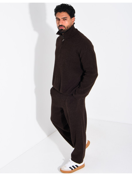 Ensemble côtelé pantalon et pull à col zippé