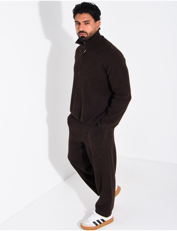Ensemble côtelé pantalon et pull à col zippé