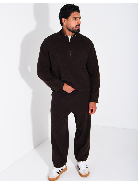 Ensemble côtelé pantalon et pull à col zippé