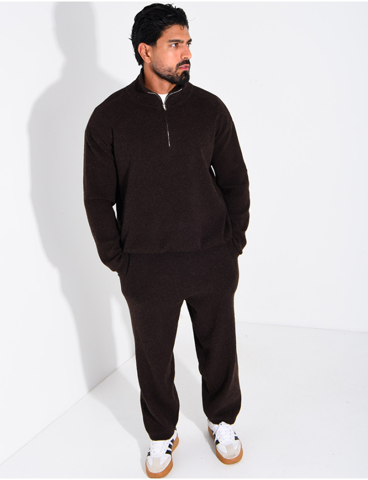 Ensemble côtelé pantalon et pull à col zippé