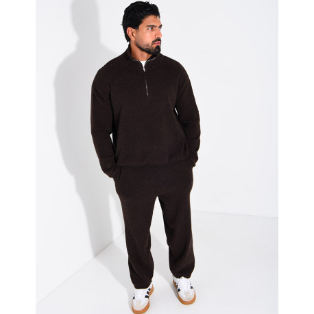 Ensemble côtelé pantalon et pull à col zippé