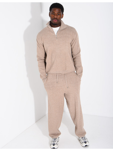 Ensemble côtelé pantalon et pull à col zippé