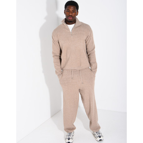 Ensemble côtelé pantalon et pull à col zippé