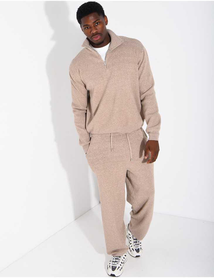 Ensemble côtelé pantalon et pull à col zippé