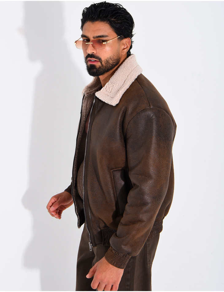 Veste style aviateur en suédine