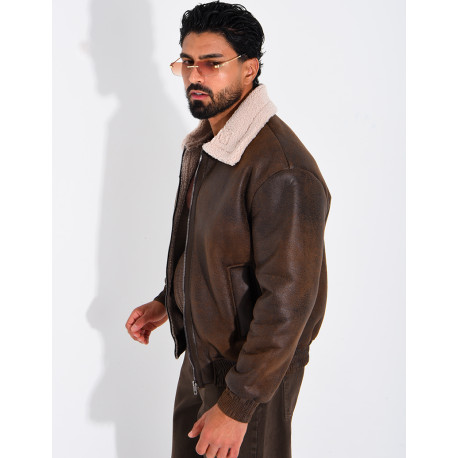 Veste style aviateur en suédine