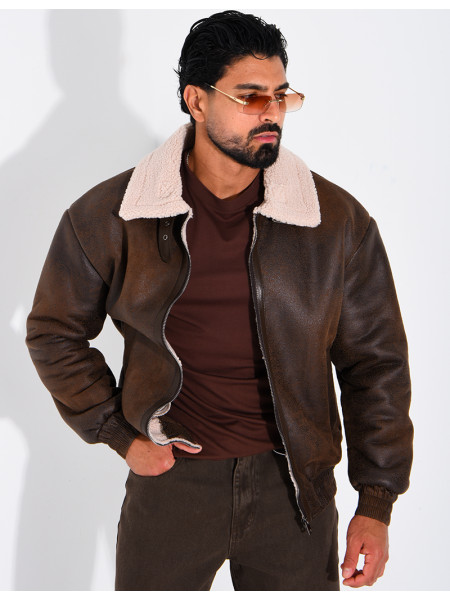 Veste style aviateur en suédine