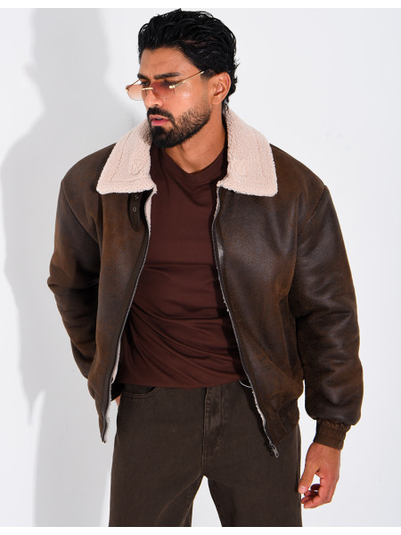 Veste style aviateur en suédine