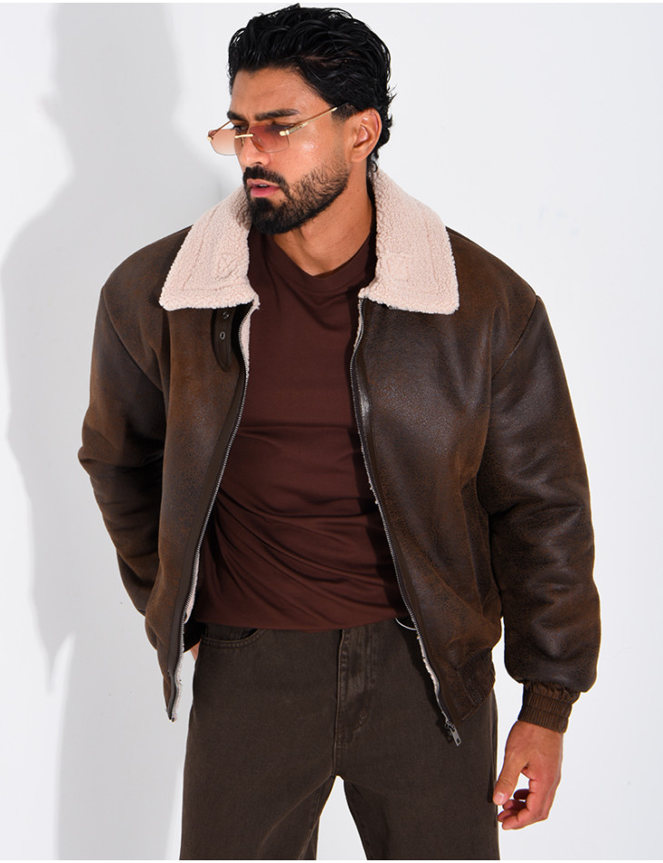 Veste style aviateur en suédine
