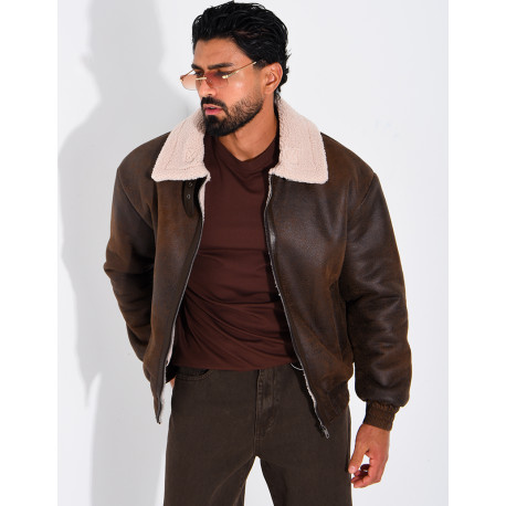 Veste style aviateur en suédine