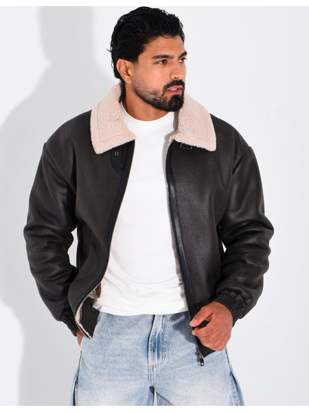 Veste style aviateur en suédine