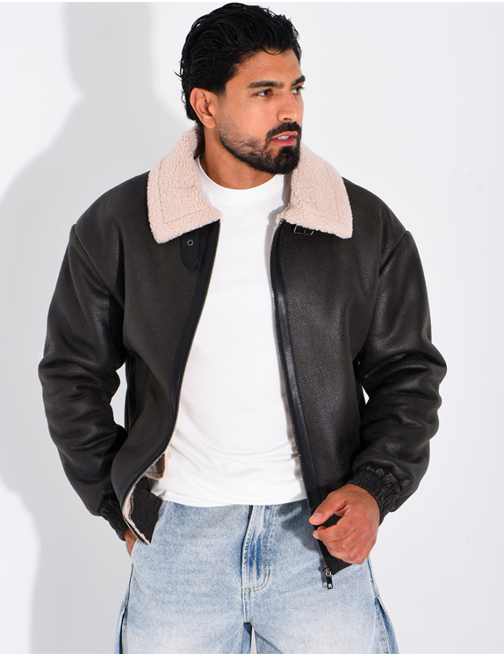Veste style aviateur en suédine