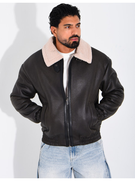 Veste style aviateur en suédine
