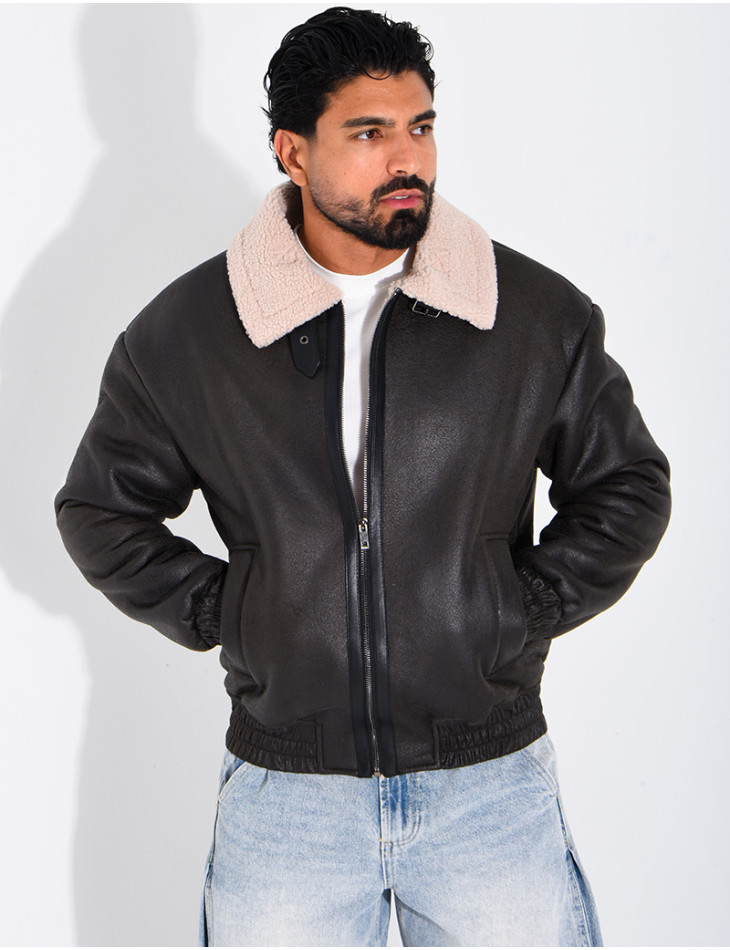 Veste style aviateur en suédine