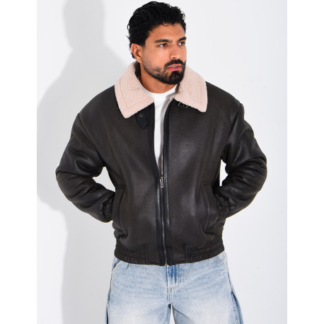 Veste style aviateur en suédine