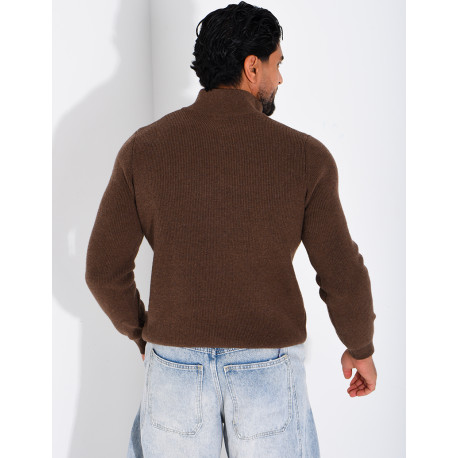Pull côtelé à col zippé