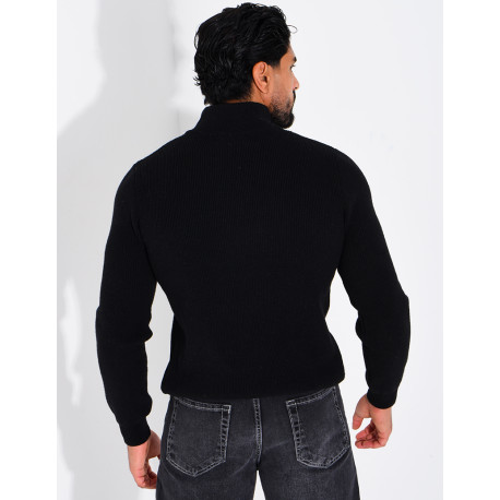 Pull côtelé à col zippé