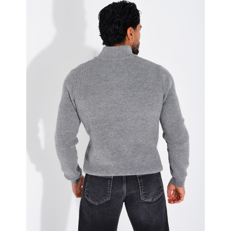 Pull côtelé à col zippé