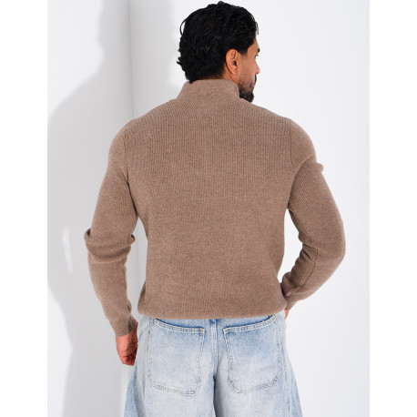 Pull côtelé à col zippé