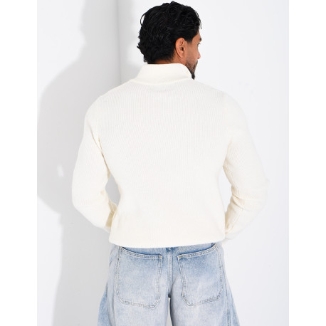 Pull côtelé à col zippé