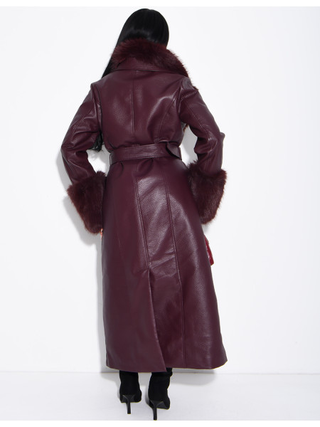 Long faux leather and fur coat