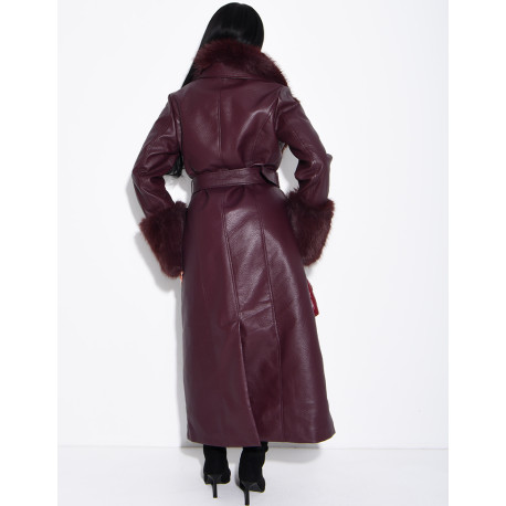 Long faux leather and fur coat