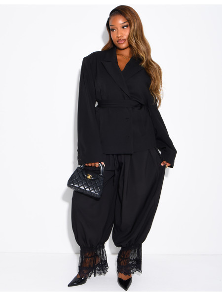 Pantalon bouffant fluide à finitions dentelle