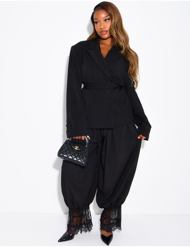 Pantalon bouffant fluide à finitions dentelle