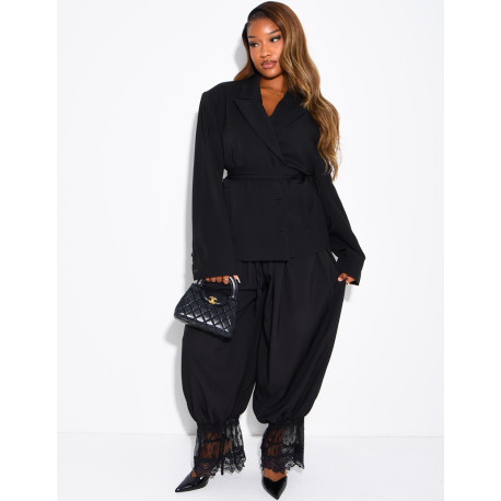 Pantalon bouffant fluide à finitions dentelle