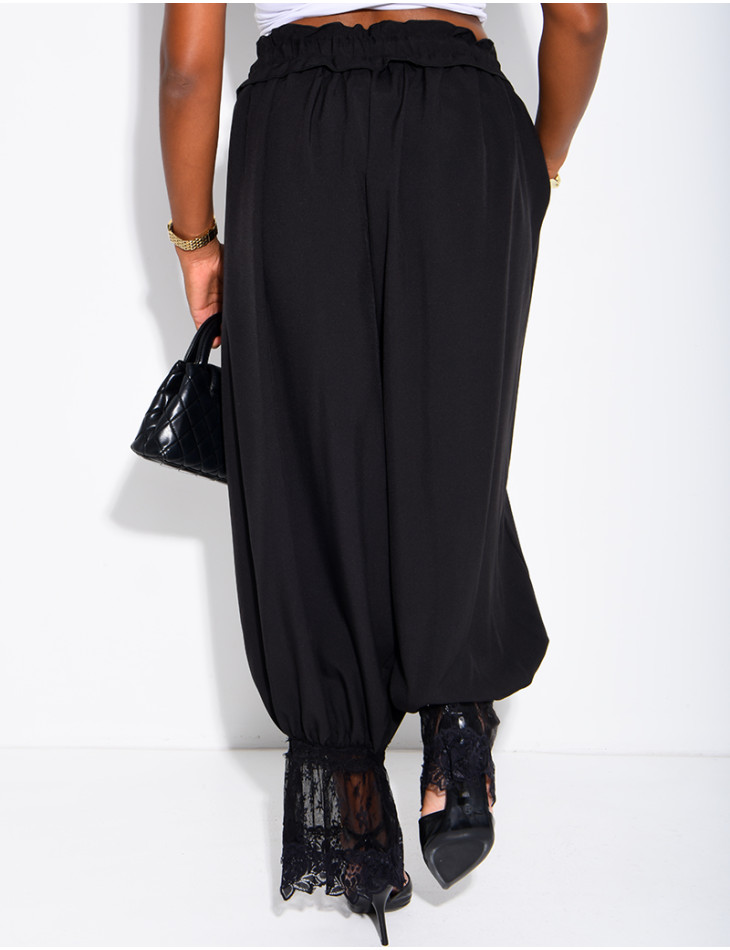Pantalon bouffant fluide à finitions dentelle