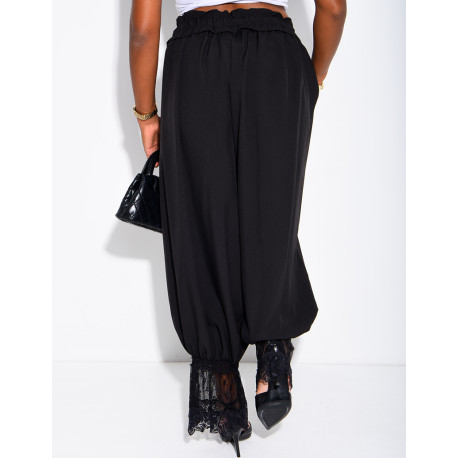 Pantalon bouffant fluide à finitions dentelle