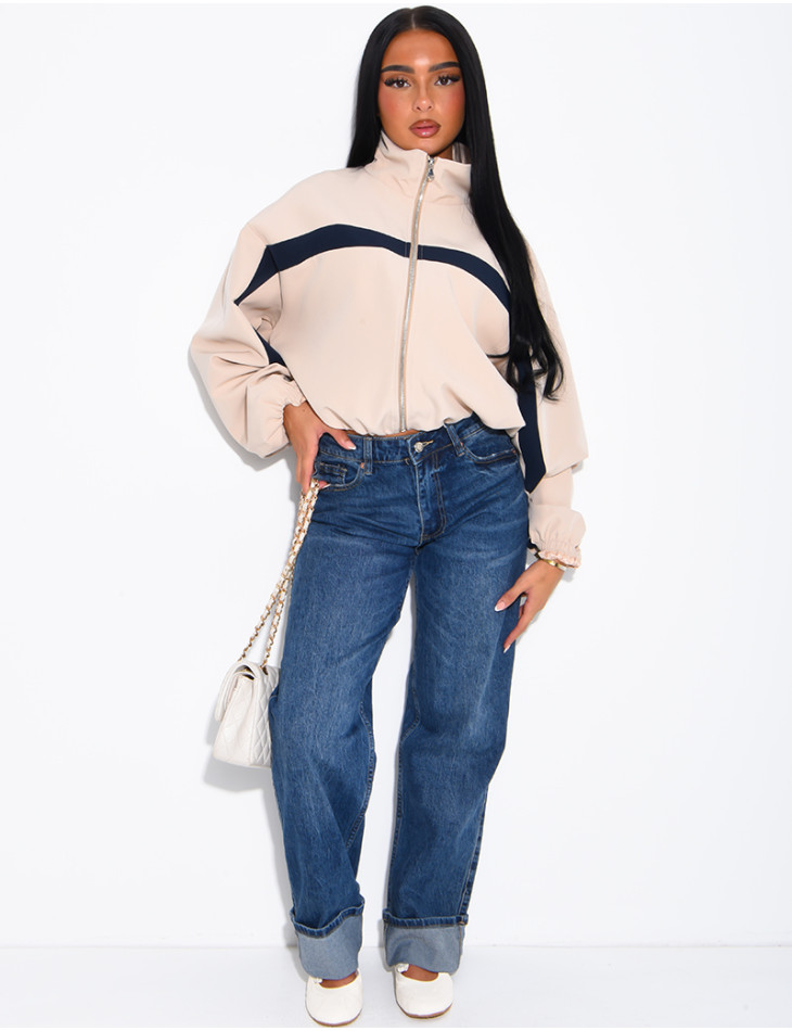 Zip-up jacket with contrasting stripe