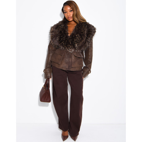 Short jacket with a suede and faux fur effect