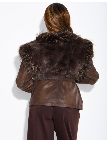Short jacket with a suede and faux fur effect