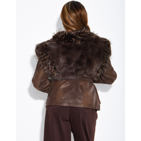 Short jacket with a suede and faux fur effect