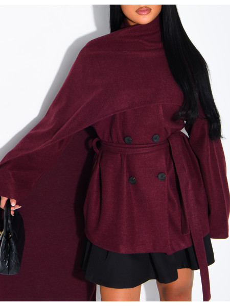 Short tie-front coat with integrated cape