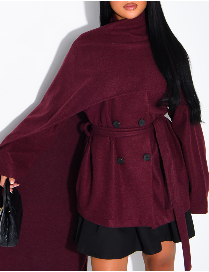 Short tie-front coat with integrated cape