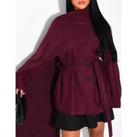 Short tie-front coat with integrated cape