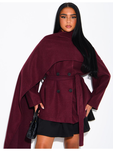 Short tie-front coat with integrated cape