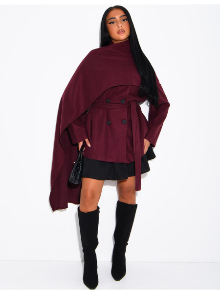Short tie-front coat with integrated cape