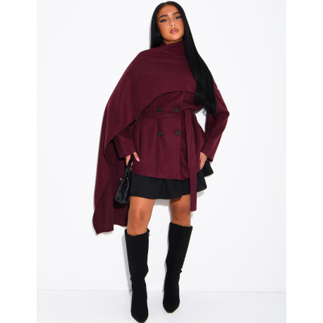 Short tie-front coat with integrated cape