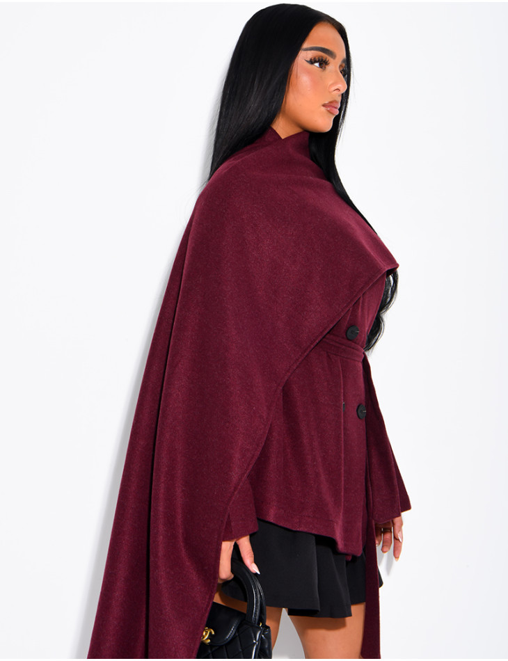 Short tie-front coat with integrated cape