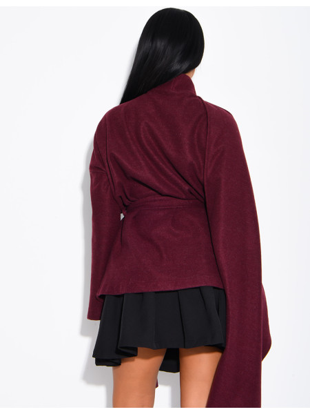 Short tie-front coat with integrated cape