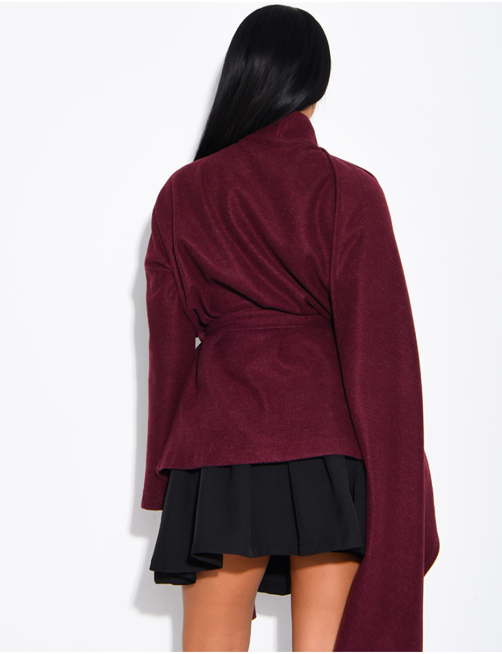 Short tie-front coat with integrated cape