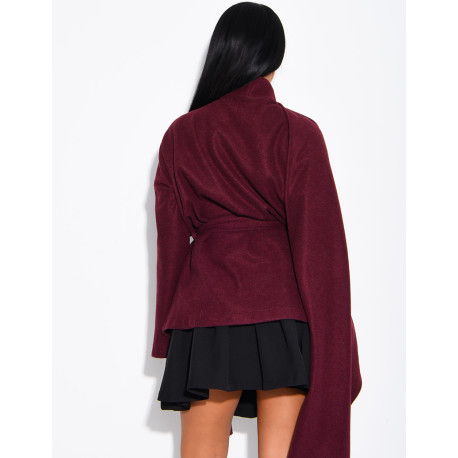 Short tie-front coat with integrated cape